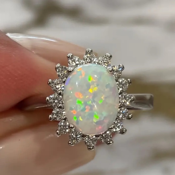NEW Opal Diamond sterling silver Ring - Picture 2 of 4